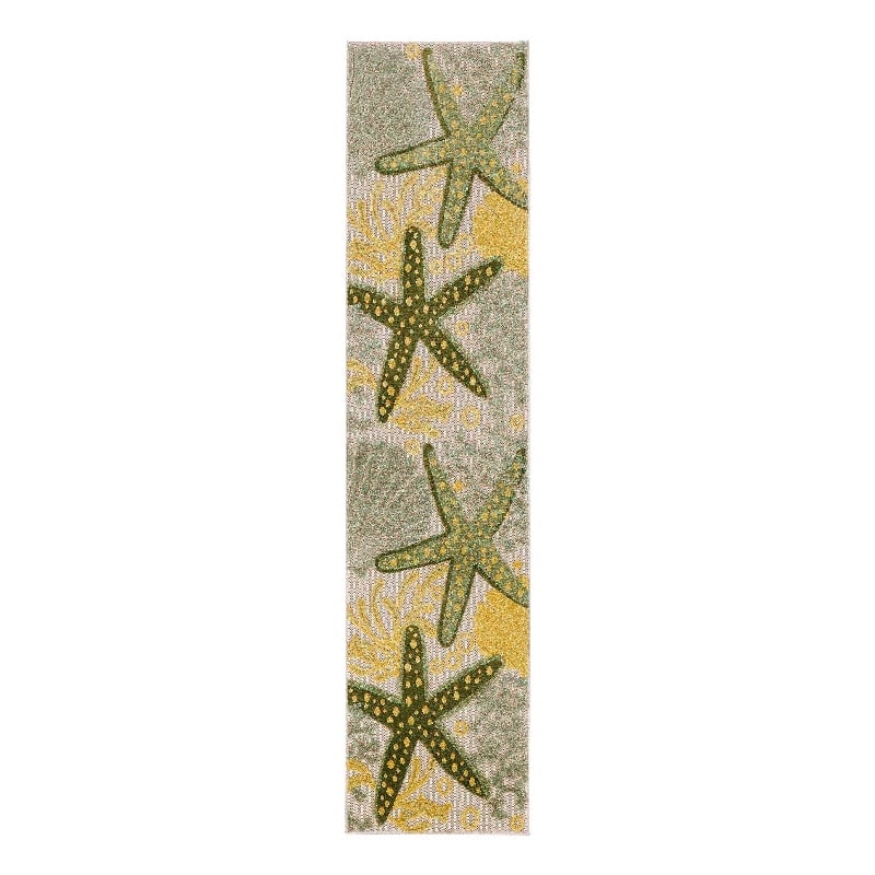 Nourison Aloha 8' Runner Green Yellow Fabric Outdoor Area Rug (8' Runner)