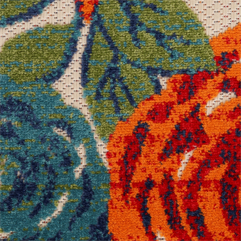 Nourison Aloha 5' x Round Ivory Multicolor Fabric Outdoor Area Rug (5' Round)