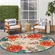 Nourison Aloha 5' x Round Ivory Multicolor Fabric Outdoor Area Rug (5' Round)