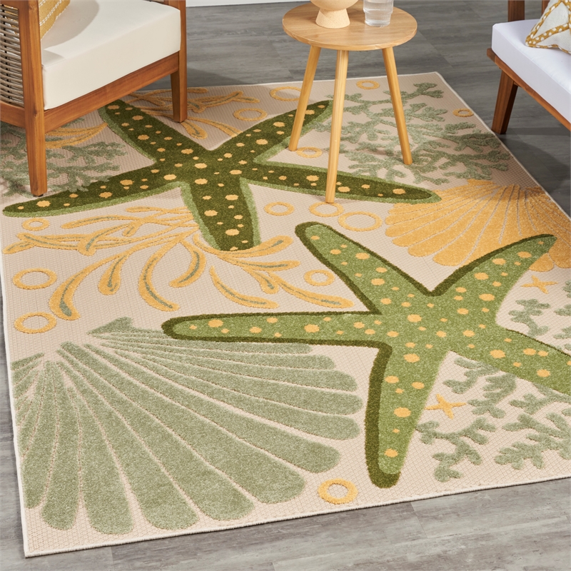 Nourison Aloha 4' x 6' Green Yellow Fabric Outdoor Area Rug (4' x 6')