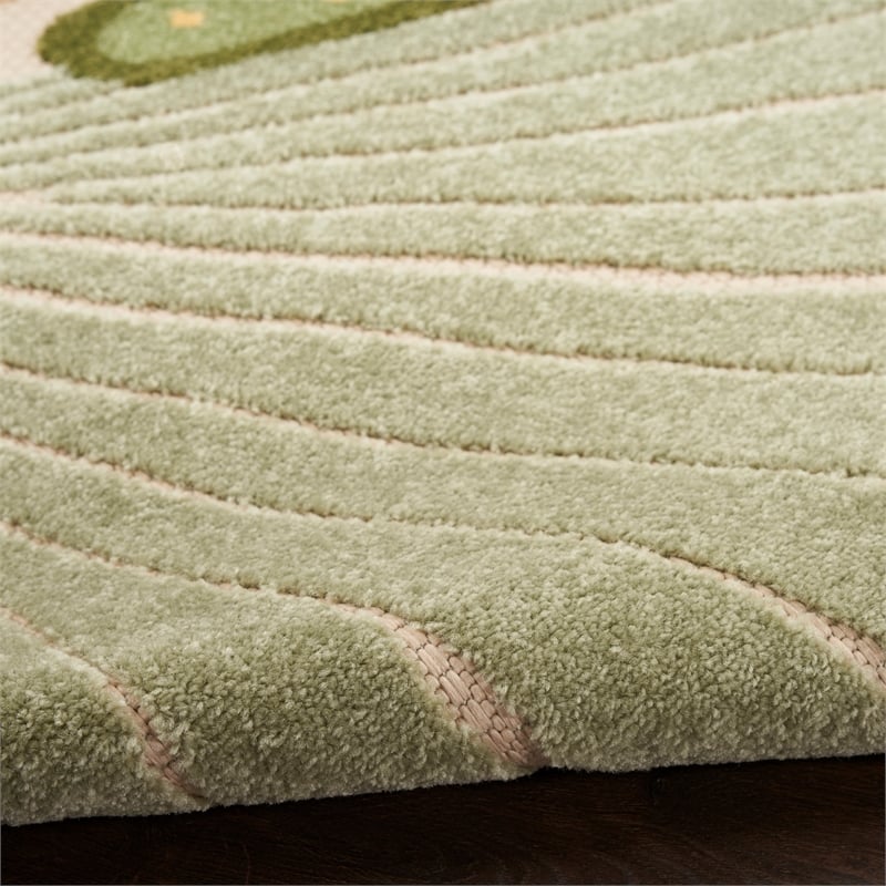 Nourison Aloha 5' x Round Green Yellow Fabric Outdoor Area Rug (5' Round)