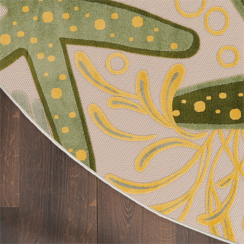 Nourison Aloha 8' x Round Green Yellow Fabric Outdoor Area Rug (8' Round)