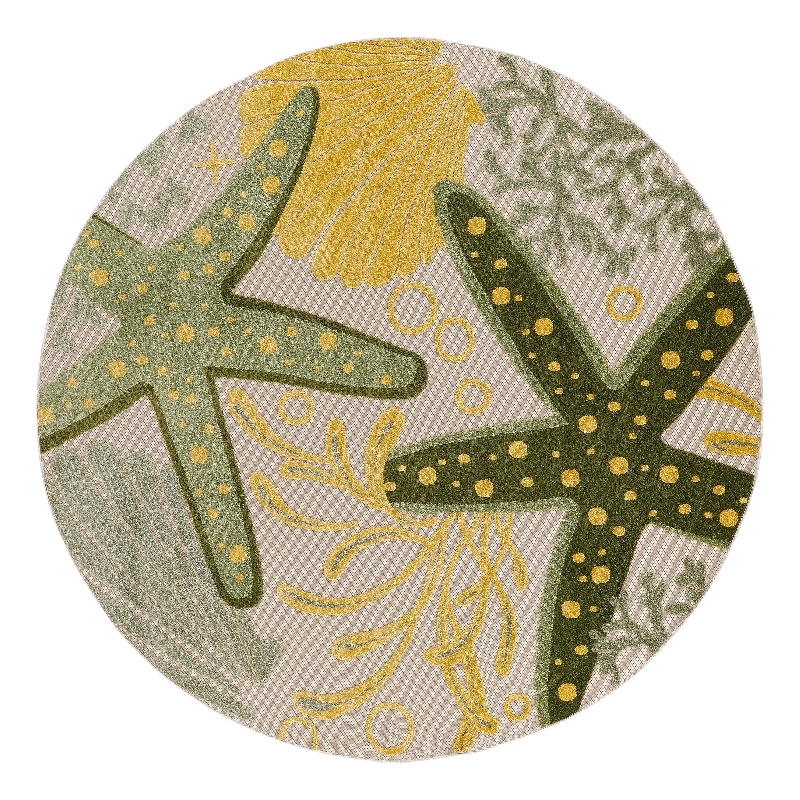 Nourison Aloha 8' x Round Green Yellow Fabric Outdoor Area Rug (8' Round)