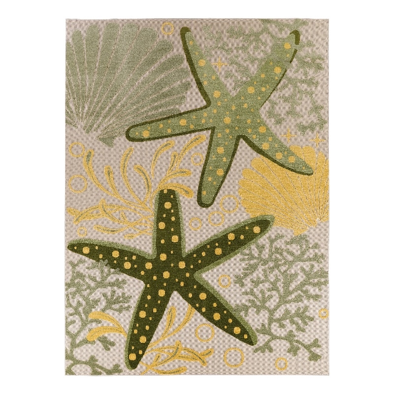 Nourison Aloha 10' x 14' Green Yellow Fabric Outdoor Area Rug (10' x 14')