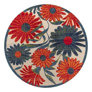 Nourison Aloha 8' x Round Ivory Multicolor Fabric Outdoor Area Rug (8' Round)