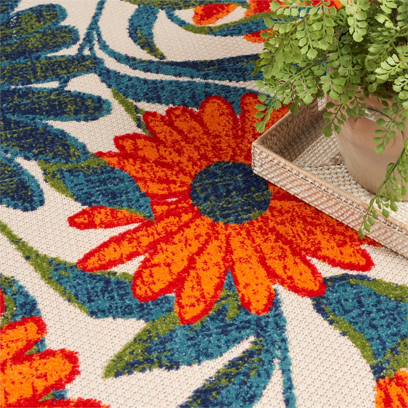 Nourison Aloha 10' x 14' Ivory Multicolor Fabric Outdoor Area Rug (10' x 14')
