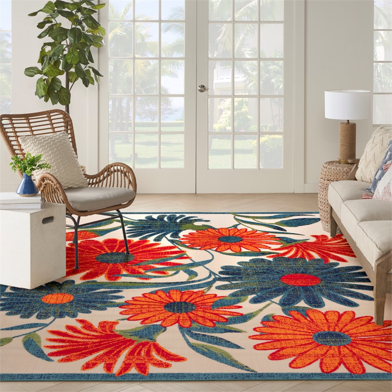 Nourison Aloha 12' x 15' Ivory Multicolor Fabric Outdoor Area Rug (12' x 15')