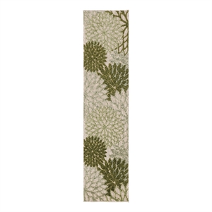Nourison Aloha 6' Runner Ivory Green Fabric Tropical Area Rug (6' Runner)