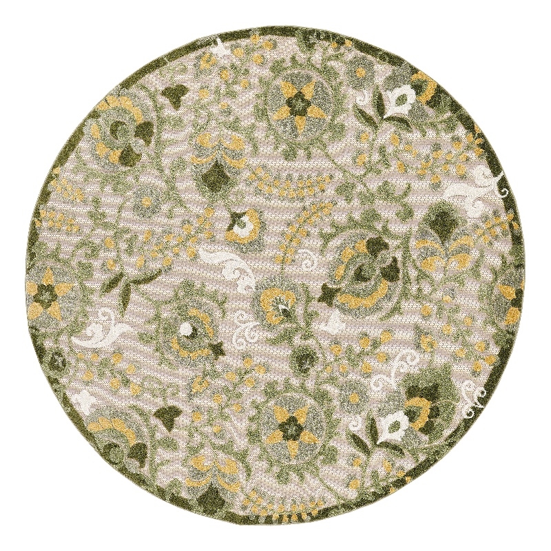 Nourison Aloha 5' x Round Ivory Green Fabric Outdoor Area Rug (5' Round)