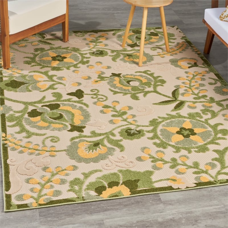 Nourison Aloha 5' x 8' Ivory Green Fabric Outdoor Area Rug (5' x 8')