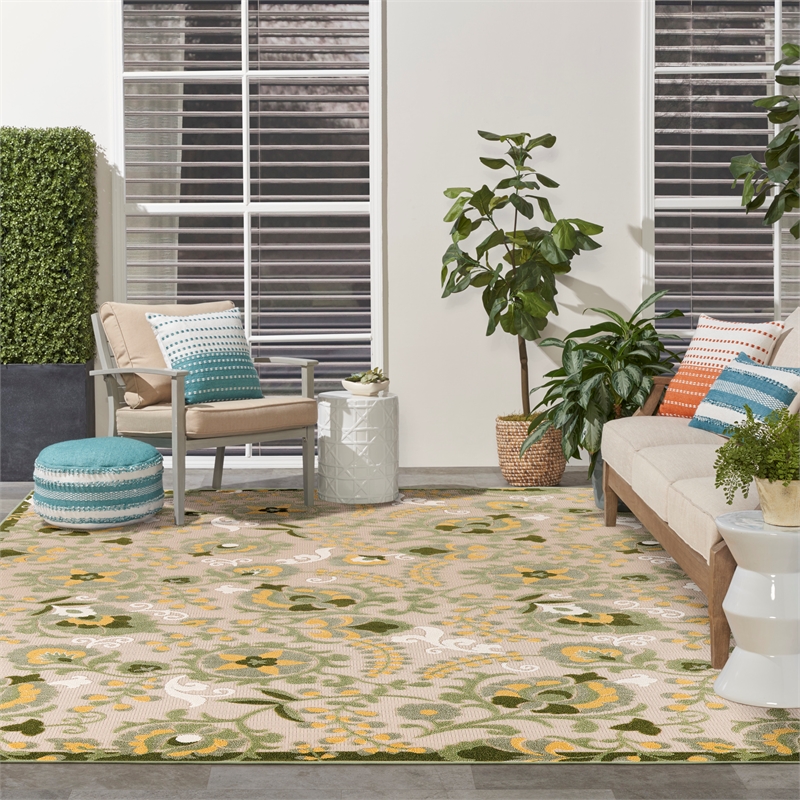 Nourison Aloha 9' x 12' Ivory Green Fabric Outdoor Area Rug (9' x 12')
