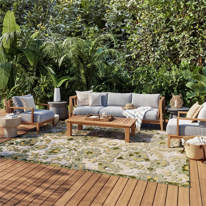 Nourison Aloha 9' x 12' Ivory Green Fabric Outdoor Area Rug (9' x 12')