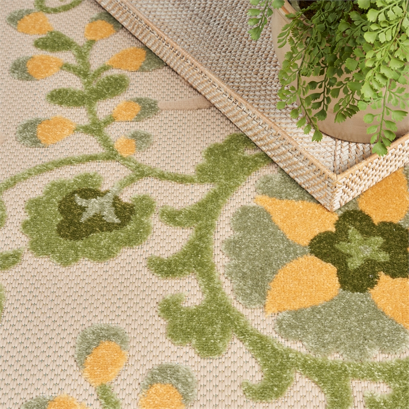 Nourison Aloha 12' x 15' Ivory Green Fabric Outdoor Area Rug (12' x 15')