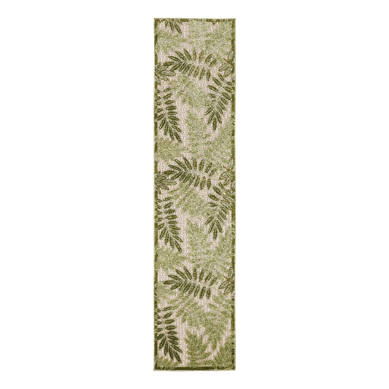 Nourison Aloha 6' Runner Ivory Green Fabric Outdoor Area Rug (6' Runner)