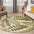 Nourison Aloha 5' x Round Ivory Green Fabric Outdoor Area Rug (5' Round)