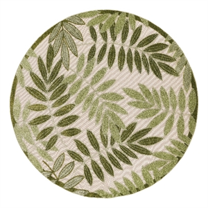 Nourison Aloha 5' x Round Ivory Green Fabric Outdoor Area Rug (5' Round)