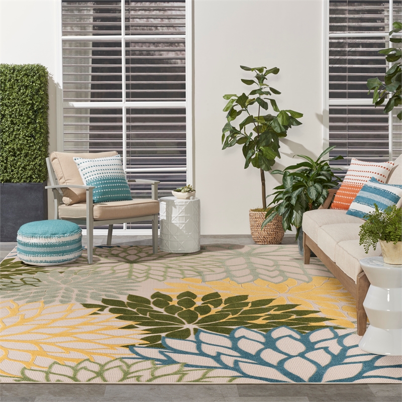 Nourison Aloha 10' x 14' Green Multicolor Fabric Tropical Area Rug (10' x 14')