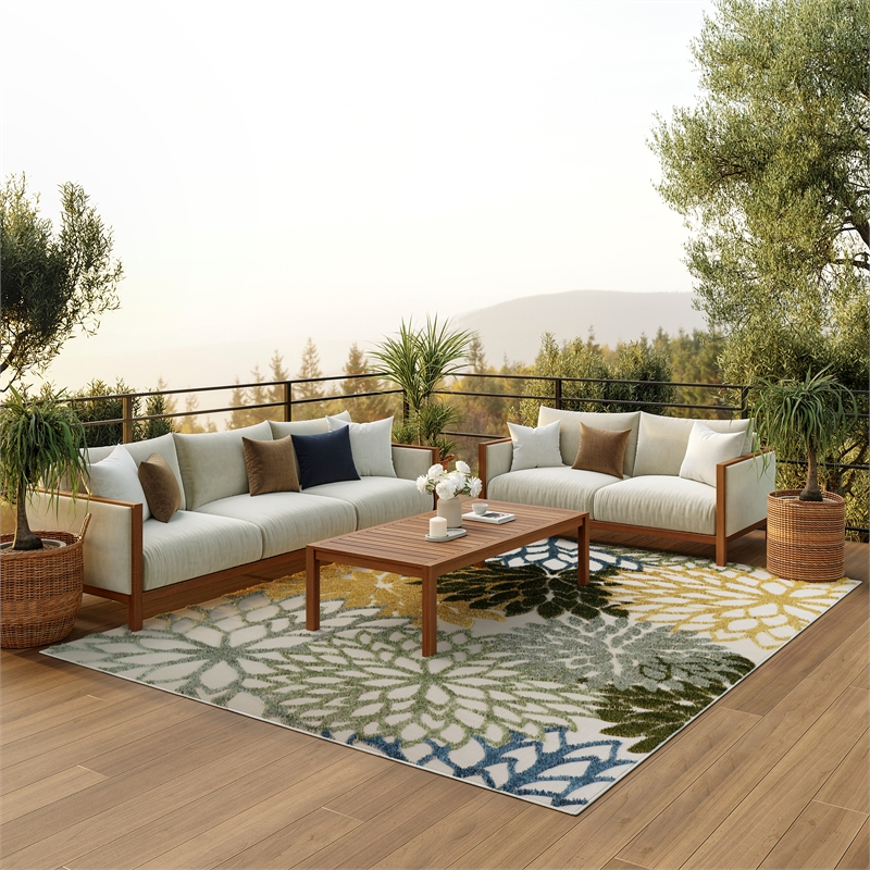 Nourison Aloha 10' x 14' Green Multicolor Fabric Tropical Area Rug (10' x 14')