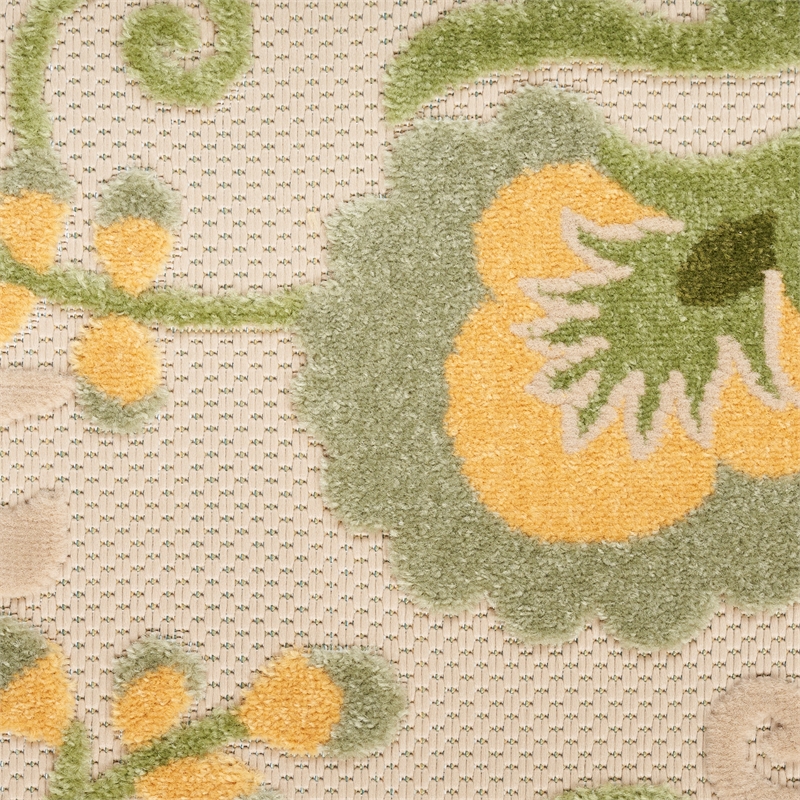 Nourison Aloha 6' Runner Ivory Green Fabric Outdoor Area Rug (6' Runner)