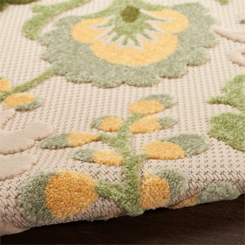 Nourison Aloha 6' Runner Ivory Green Fabric Outdoor Area Rug (6' Runner)