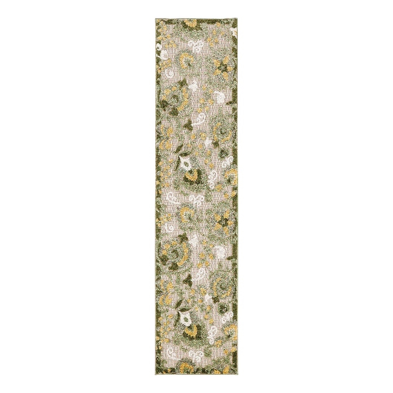 Nourison Aloha 8' Runner Ivory Green Fabric Outdoor Area Rug (8' Runner)