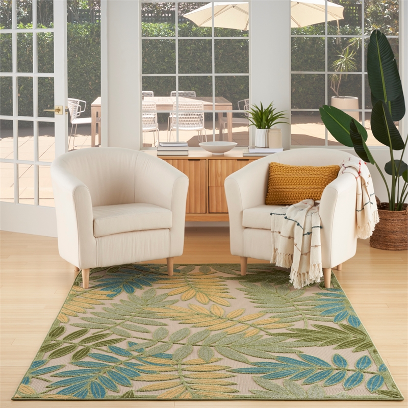 Nourison Aloha 5' x 8' Green Multicolor Fabric Outdoor Area Rug (5' x 8')