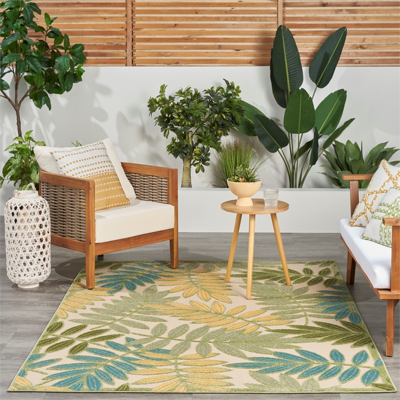 Nourison Aloha 6' x 9' Green Multicolor Fabric Outdoor Area Rug (6' x 9')