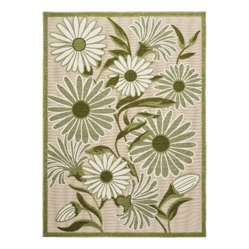Nourison Aloha 6' x 9' Ivory Green Fabric Outdoor Area Rug (6' x 9')