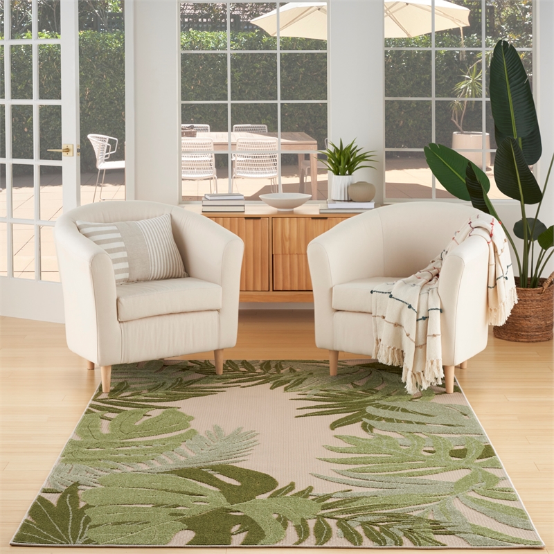 Nourison Home Aloha 6' x 9' Fabric Ivory Green Area Rug