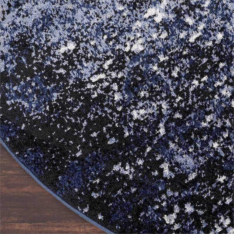 Nourison Passion 4' x Round Light Blue Black Fabric Modern Area Rug (4' Round)