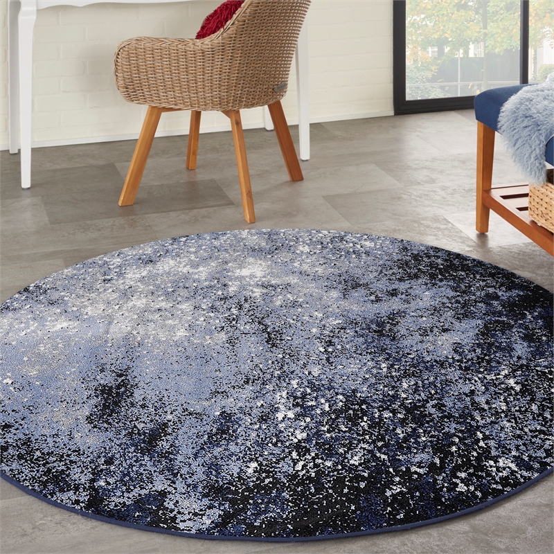 Nourison Passion 4' x Round Light Blue Black Fabric Modern Area Rug (4' Round)