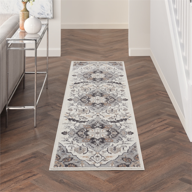 Nourison Home Elation 6' Runner Ivory Grey   Area Rug