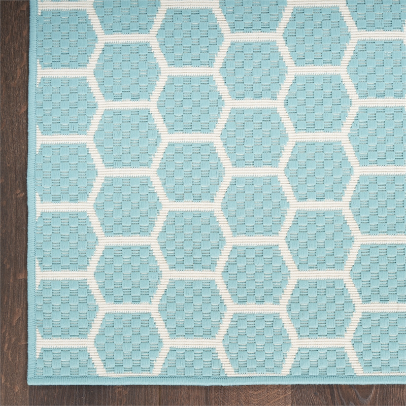 Nourison Reversible Indoor Outdoor 5' x 7' Aqua Fabric Contemporary Area Rug