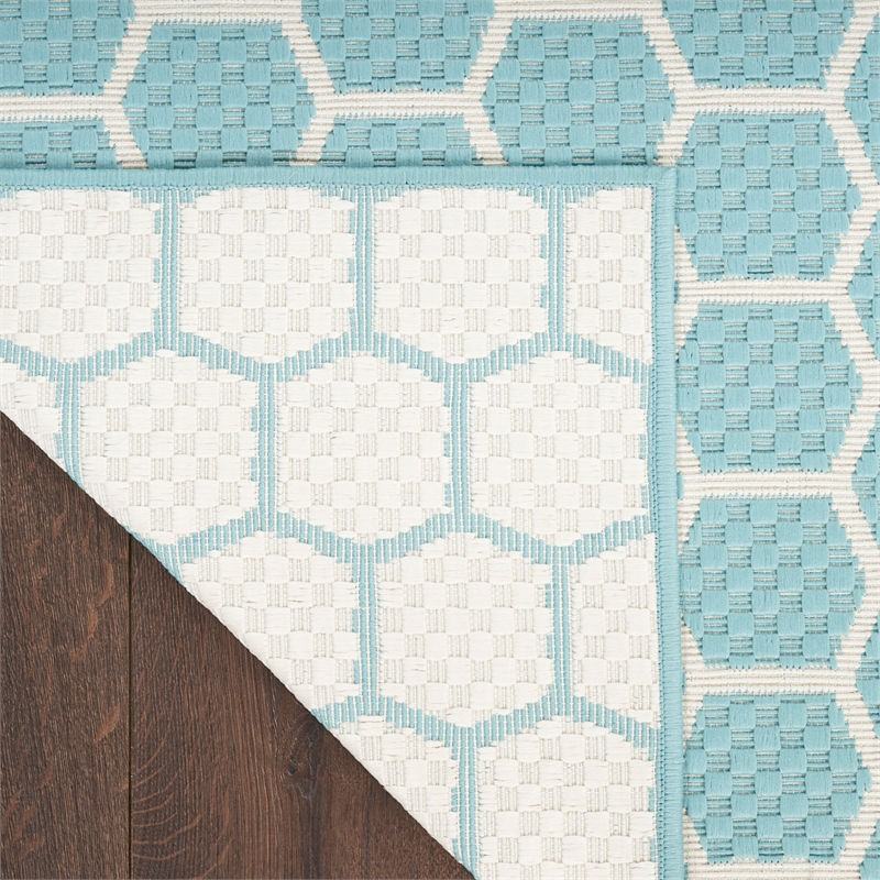 Nourison Reversible Indoor Outdoor 5' x 7' Aqua Fabric Contemporary Area Rug