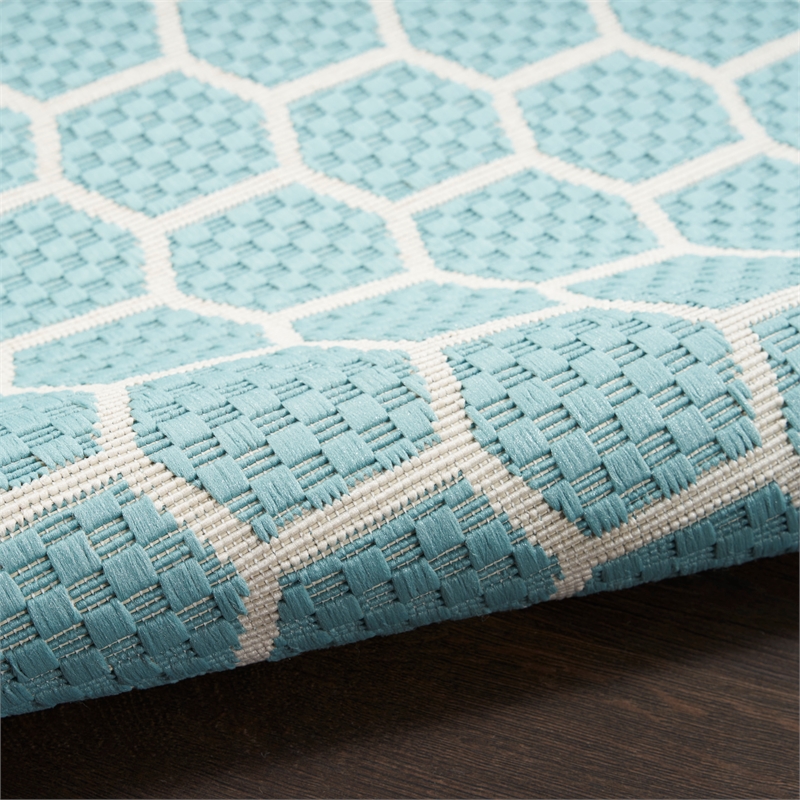 Nourison Reversible Indoor Outdoor 5' x 7' Aqua Fabric Contemporary Area Rug