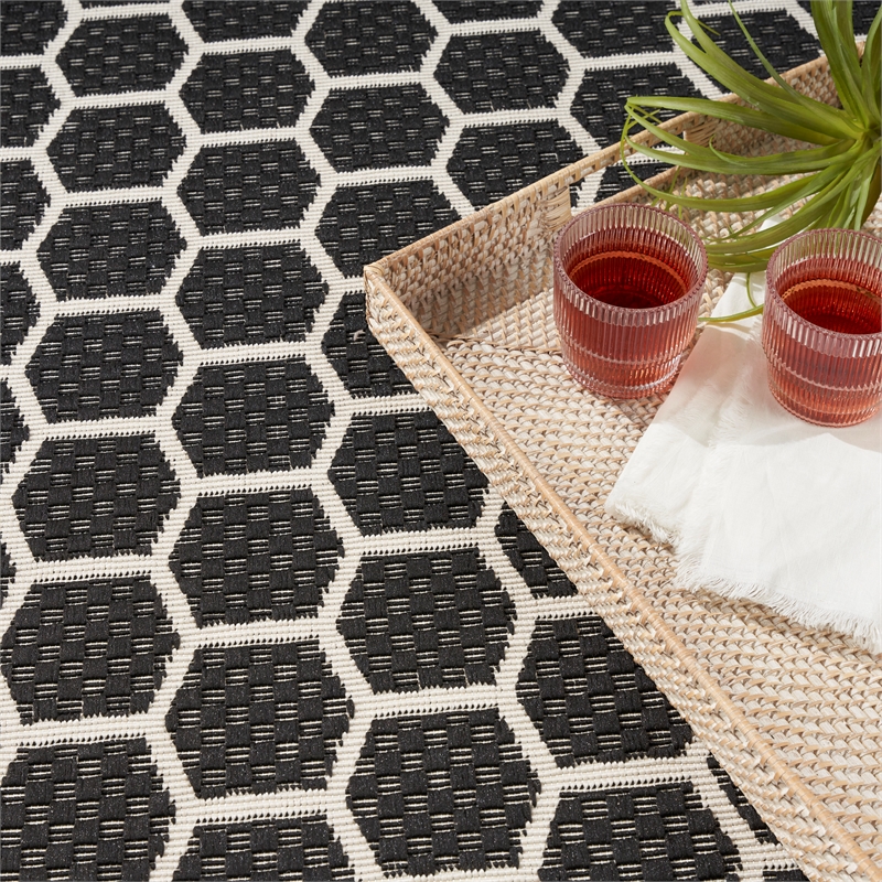 Nourison Reversible Indoor Outdoor 5' x 7' Black Fabric Contemporary Area Rug