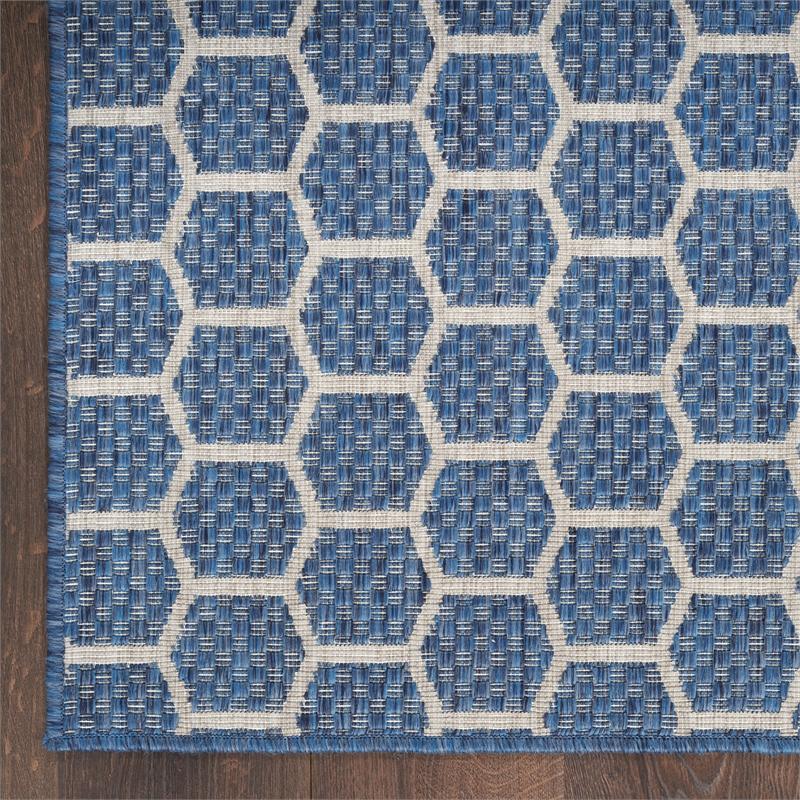 Nourison Reversible Indoor Outdoor 5' x 7' Blue Fabric Contemporary Area Rug