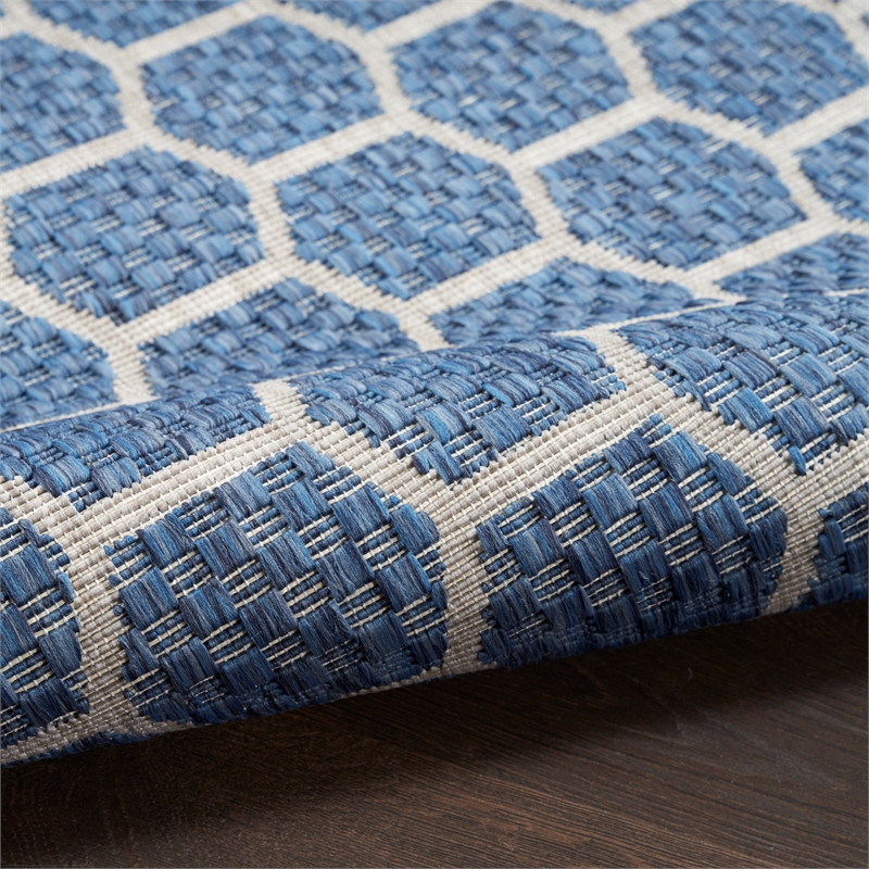 Nourison Reversible Indoor Outdoor 5' x 7' Blue Fabric Contemporary Area Rug