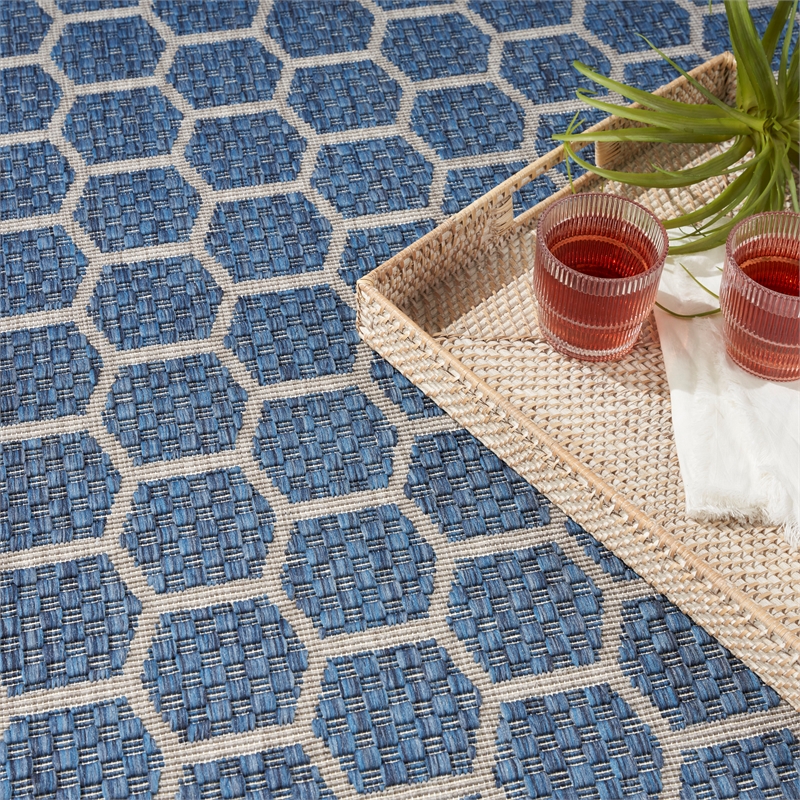 Nourison Reversible Indoor Outdoor 5' x 7' Blue Fabric Contemporary Area Rug