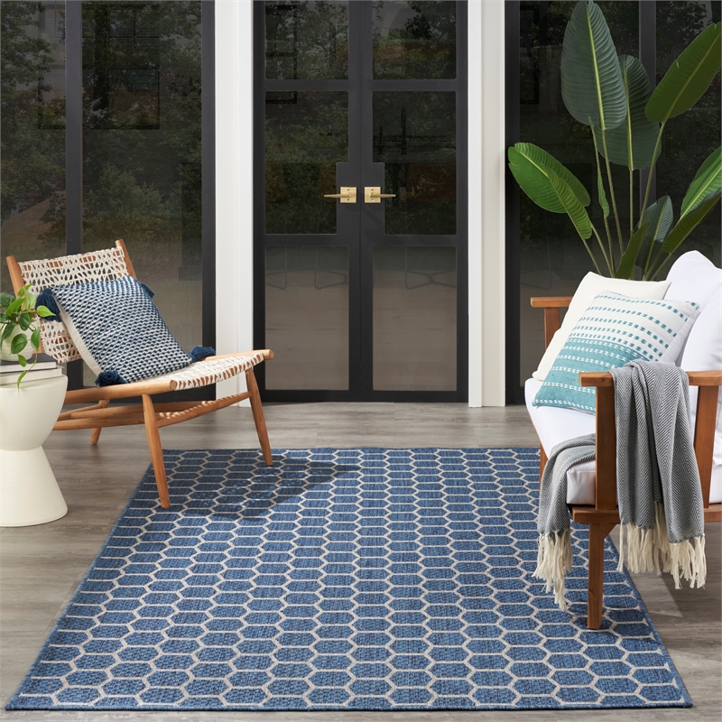Nourison Reversible Indoor Outdoor 5' x 7' Blue Fabric Contemporary Area Rug
