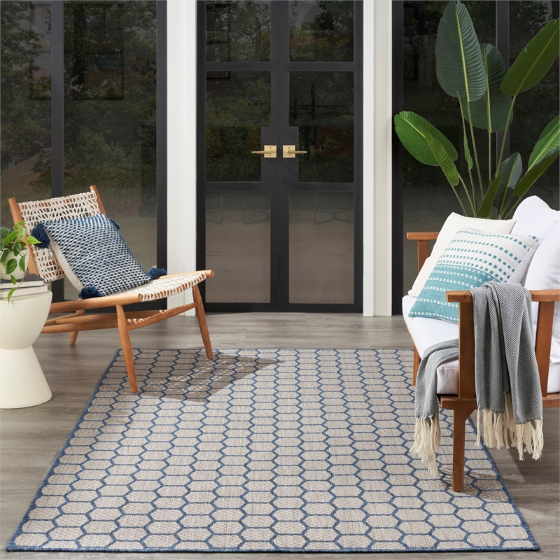 Nourison Reversible Indoor Outdoor 5' x 7' Blue Fabric Contemporary Area Rug