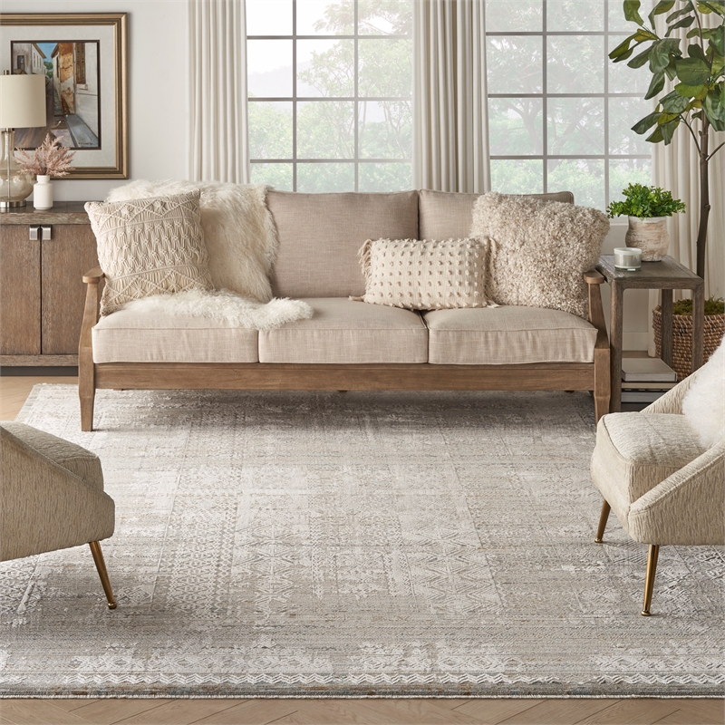 Nourison Nyle 9' x 11' Ivory Multicolor Fabric Transitional Area Rug