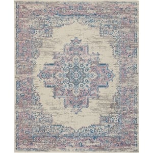 Nourison Grafix 9' x 12' White and Pink Fabric Transitional Area Rug