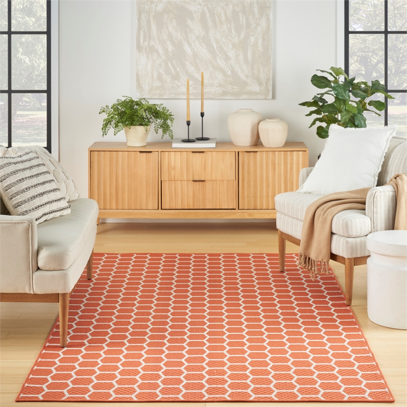 Nourison Reversible Indoor Outdoor 4' x 6' Coral Fabric Contemporary Area Rug
