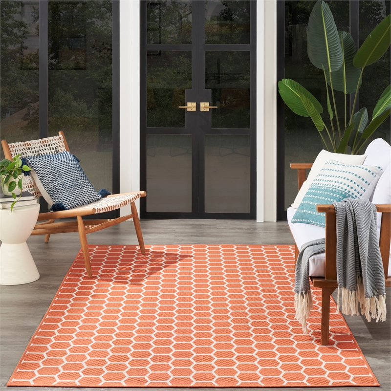 Nourison Reversible Indoor Outdoor 4' x 6' Coral Fabric Contemporary Area Rug