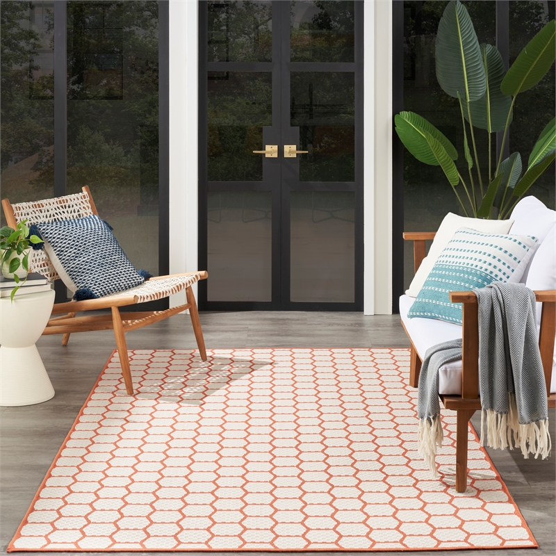 Nourison Reversible Indoor Outdoor 4' x 6' Coral Fabric Contemporary Area Rug