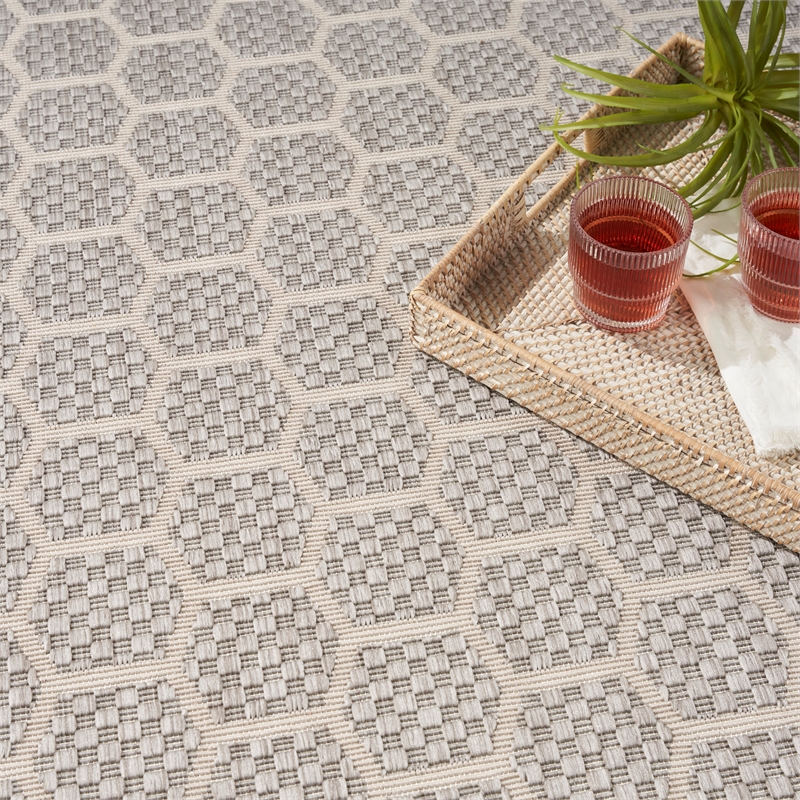 Nourison Reversible Indoor Outdoor 6' x 9' Gray Fabric Contemporary Area Rug