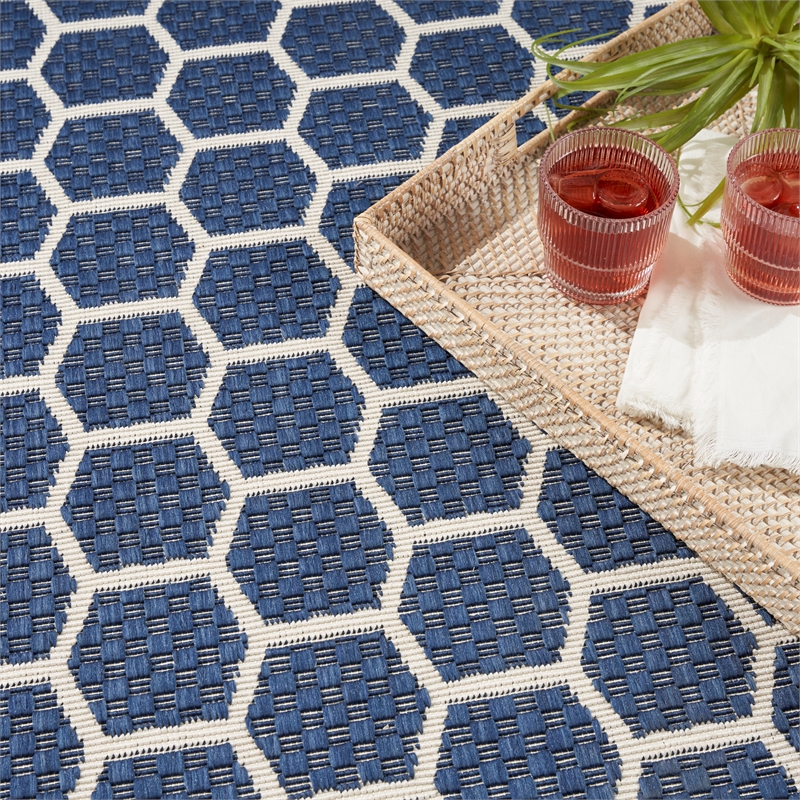 Nourison Reversible Indoor Outdoor 5' x 7' Navy Fabric Contemporary Area Rug