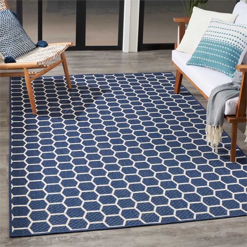 Nourison Reversible Indoor Outdoor 5' x 7' Navy Fabric Contemporary Area Rug