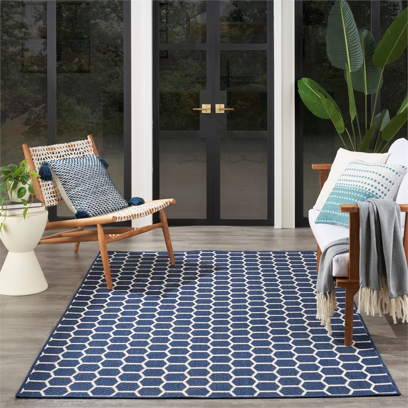Nourison Reversible Indoor Outdoor 5' x 7' Navy Fabric Contemporary Area Rug